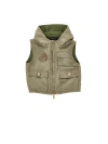 Monnalisa Padded Waistcoat With Lion Cub In Dove Grey + Sage Green