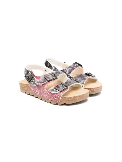Monnalisa Kids' Paisley-print Leather Sandals In Black