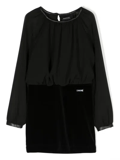 Monnalisa Kids' Panelled-design Long-sleeve Dress In Black