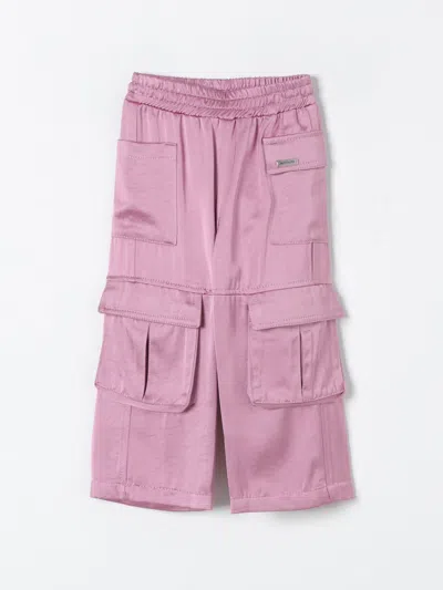Monnalisa Viscose Blend Satin Cargo Pants In Pink