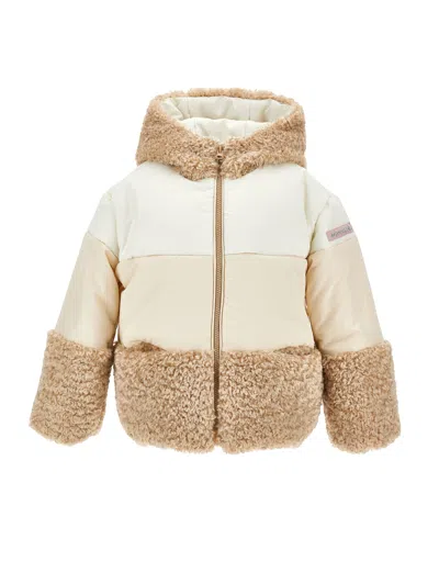 Monnalisa Kids'   Patchwork Down Jacket With Zip And Hood In Brown