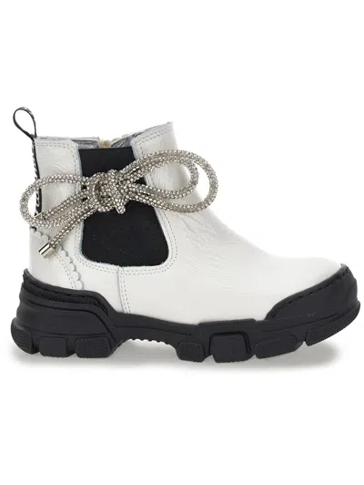 Monnalisa Patent Chrome Leather Chelsea Boots In Cream