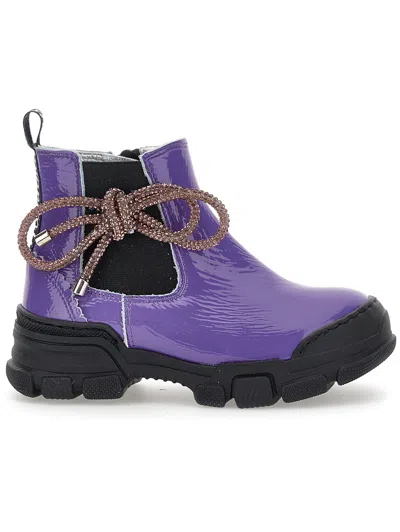 Monnalisa Patent Chrome Leather Chelsea Boots In Violet Tulle