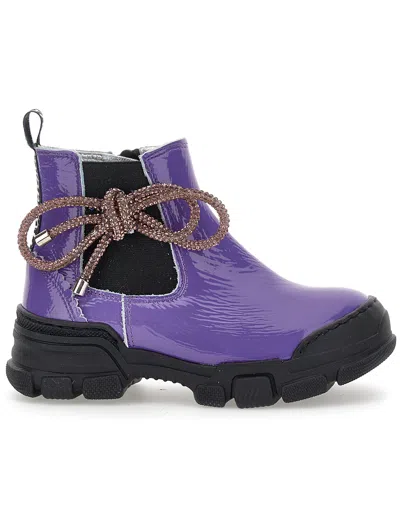 Monnalisa Kids'   Patent Chrome Leather Chelsea Boots In Violet Tulle