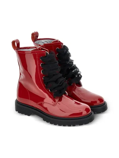 Monnalisa Kids' Patent Lace-up Combat Boots In Red