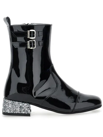 Monnalisa Babies'   Patent Leather Ankle Boots With Glam In Black
