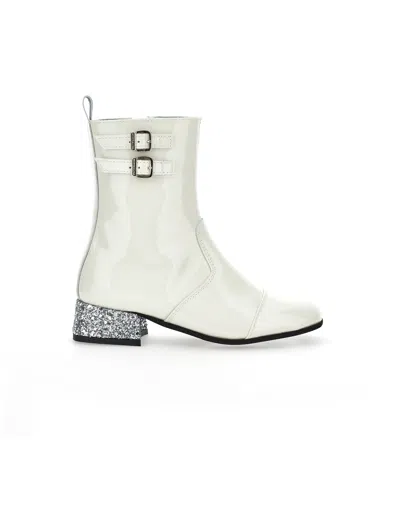 Monnalisa Babies'   Patent Leather Ankle Boots With Glam In Cream