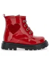 Monnalisa Patent Leather Combat Boots With Heart In Red