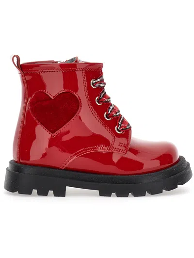 Monnalisa Kids'   Patent Leather Combat Boots With Heart In Red