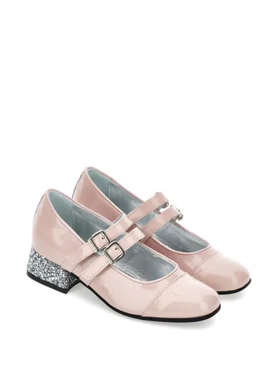 Monnalisa Kids' Patent-leather Glitter-heel Ballerina Shoes In Pink