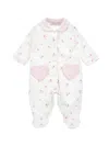 Monnalisa Cotton Printed-all-in-one (1-9 Months) In Cream + Pink