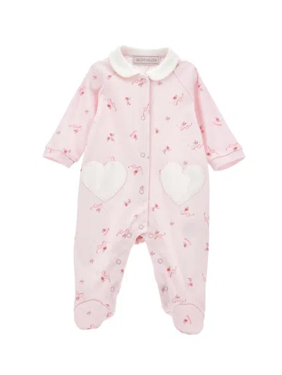 Monnalisa Kids'   Patterned Cotton Playsuit In Dusty Pink Rose