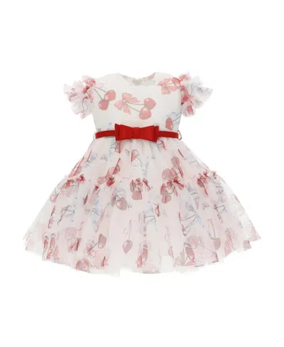 Monnalisa Patterned Ruffled Mini Dress In White