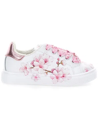 Monnalisa Kids'   Peach Blossom Leather Sneakers In Pink