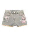 Monnalisa Peach Blossom Printed Denim Shorts In Grey