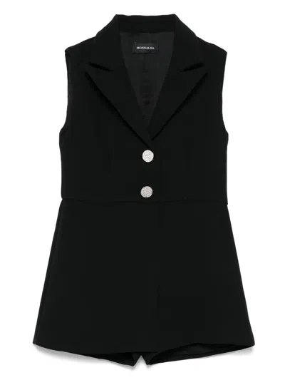 Monnalisa Kids' Peak-lapels Romper In 黑色