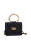 Monnalisa Pearl-handle Quilted Shoulder Bag In Black