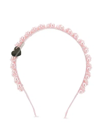 Monnalisa Pearl Heart-charm Headband In Pink
