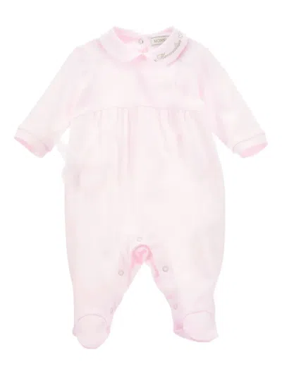 Monnalisa Peter-pan-collar Logo-embellished Babygrow In Pink