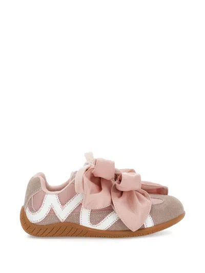 Monnalisa Bow-detail Panelled Sneakers In Brown