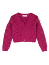 Monnalisa Open-knit Ribbed Cardigan In Fuchsia