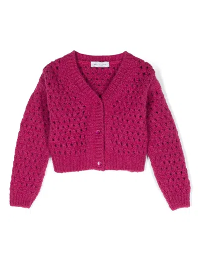 Monnalisa Kids' Open-knit Ribbed Cardigan In Fuchsia