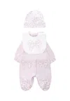 Monnalisa Pink Babygrow Set For Baby Girl With Bows In Pink