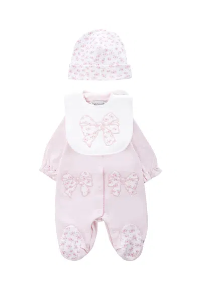 Monnalisa Pink Babygrow Set For Baby Girl With Bows