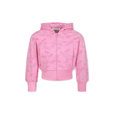 Monnalisa Kids' Pink Crop Sweatshirt For Girl With Barbie Printed