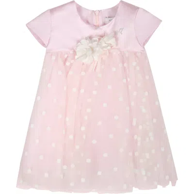 Monnalisa Pink Dress For Baby Girl With Polka Dots