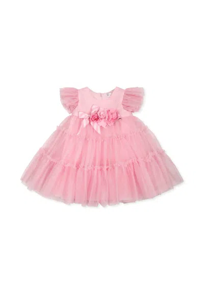 Monnalisa Pink Dress For Baby Girl With Roses