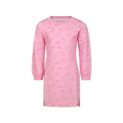 Monnalisa Kids' Pink Dress For Girl With Barbie Printed