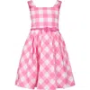 MONNALISA PINK DRESS FOR GIRL WITH BOW AND VICHY PRINT
