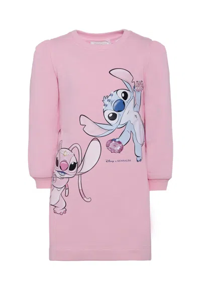 MONNALISA PINK DRESS FOR GIRL WITH STITCH PRINT