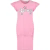 MONNALISA PINK DRESS FOR GIRL WITH WRITING AND RHINESTONE