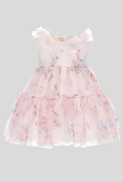 Monnalisa Kids' Pink Floral Tulle Dress