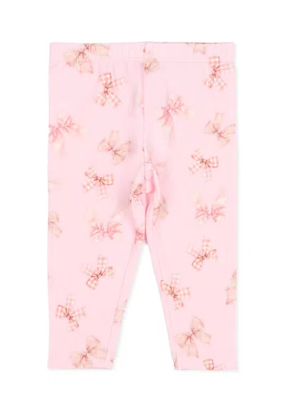 Monnalisa Pink Leggings For Baby Girl With Bows In Purple