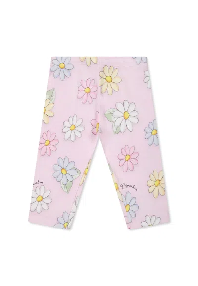 Monnalisa Pink Leggings For Baby Girl With Daises