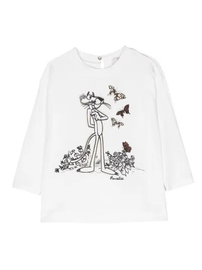 Monnalisa Kids' Pink Panther-embroidered Cotton Tunic In White