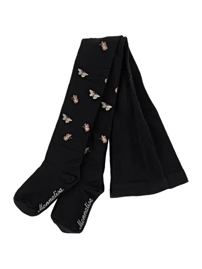 Monnalisa Kids'   Pink Panther Warm Cotton Tights In Black