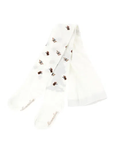 Monnalisa Kids'   Pink Panther Warm Cotton Tights In Cream