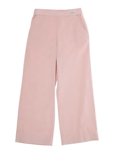 Monnalisa Kids' Pink Pants With Rear Elastic Waist And Logo Patch On The Front In Corduroy Girl