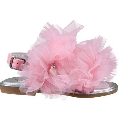 Monnalisa Kids' Pink Sandals For Girl With Tulle