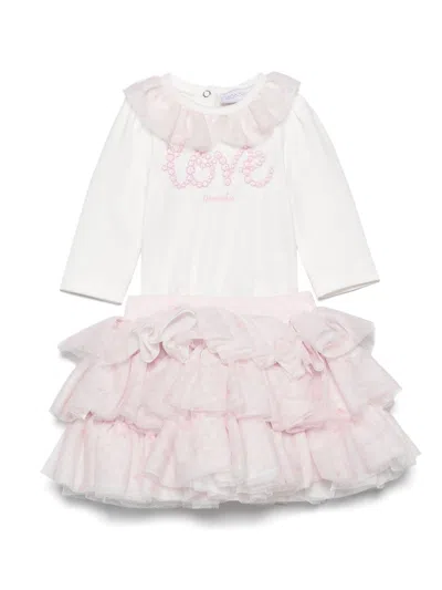 Monnalisa Babies' Floral-print Tutu Skirt Set In Panna/rosa
