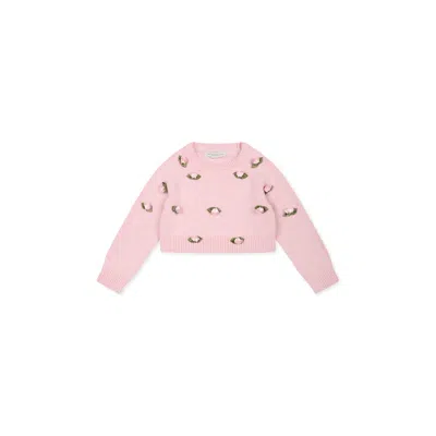 Monnalisa Pink Sweater For Baby Girl With Roses