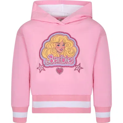 Monnalisa Kids' Pink Sweatshirt For Girl With Barbie Print And Rhinestone