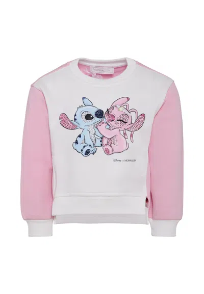 Monnalisa Kids' Pink Sweatshirt With Stitch & Angel Print