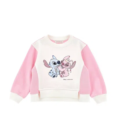 Monnalisa Pink Sweatshirt With Stitch  Angel Print