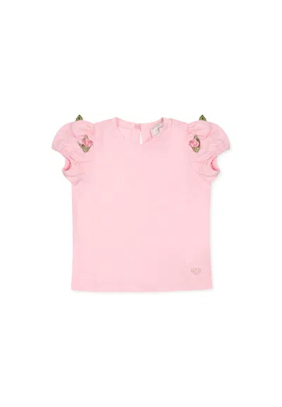 Monnalisa Pink T-shirt For Baby Girl With Roses