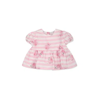 Monnalisa Pink Top For Baby Girl With Rose Print